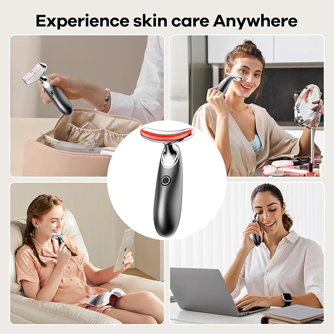 Red Light for Face and Neck, 7-in-1 Face Massager Tool with Jade Roller, 3-Color Portable Facial Massager for Skin Care
