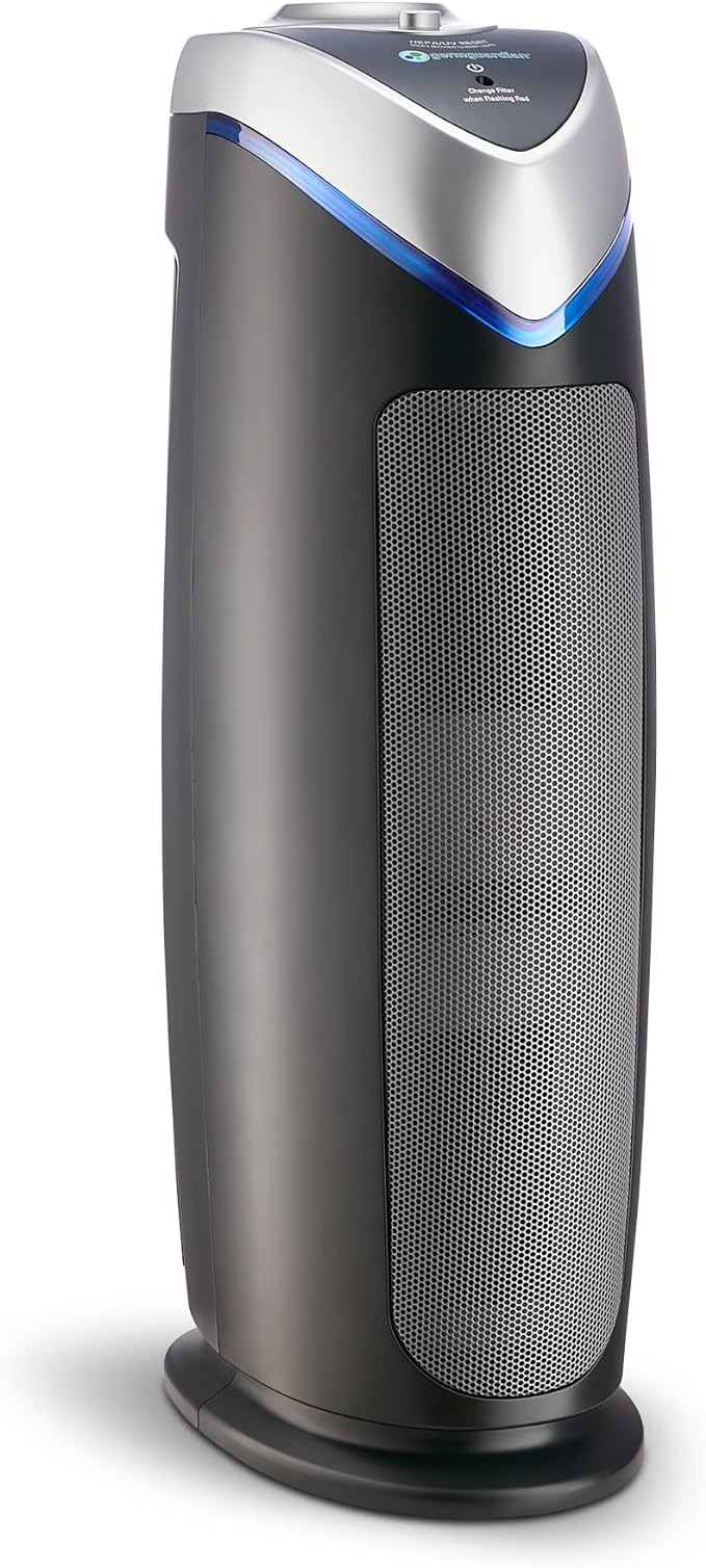 GermGuardian HEPA Air Purifier for Home, Large Rooms - 743 Sq. Ft. with HEPA Air Filter, UV-C Light & Odor Reduction, AC4825E, 22" Tower, Gray