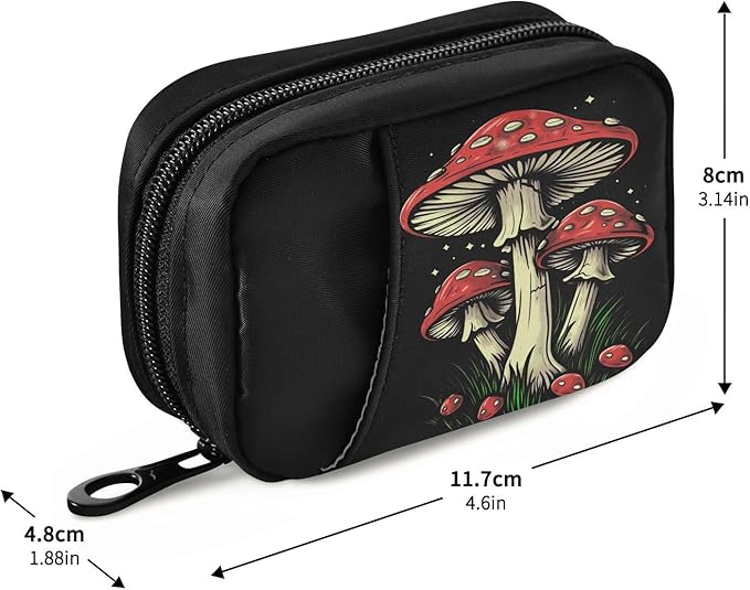 Mushroom Pill Box 7 Day Pill Case Travel Pill Organizer Bag Container for Medicine with Zipper Portable Weekly Case Compact Size for Medicine, Vitamin, Supplement