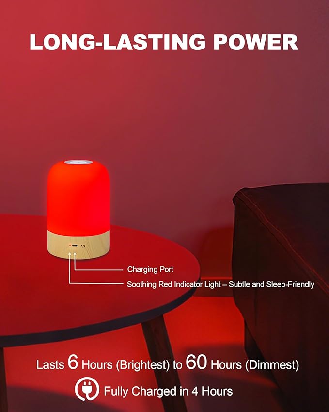 Aoife 670nm Red Light Sleep Lamp Night Light for Bedside Sleep with 4 Color Modes Red Warm White Natural Cool White 10 Brightness Levels Touch & Remote Control Timer for Bedroom or Hanging Use