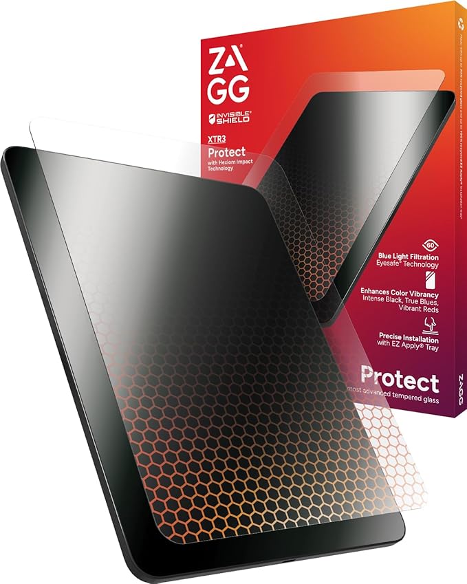 ZAGG Glass XTR3 iPad Pro 11" (M4) Screen Protector - Advanced Hexiom Impact Technology, Recycled Glass, Blue Light Filter, Anti-Reflective, Easy Install, Protect Your Eyes & Screen