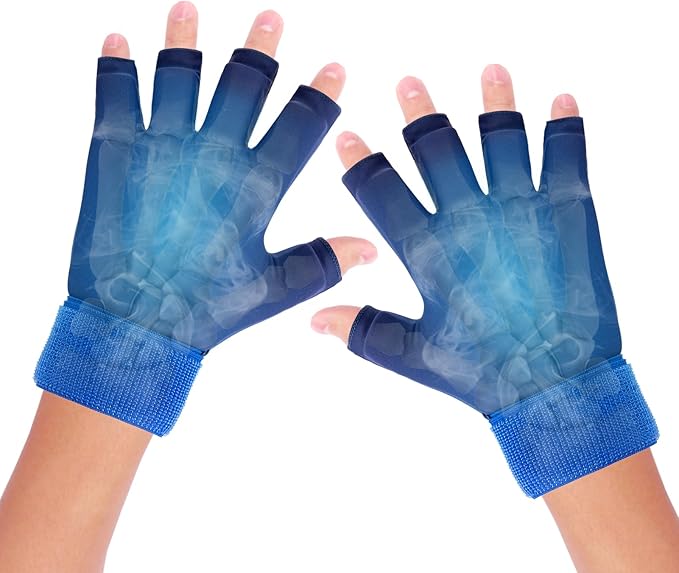 2pcs Finger Arthritis Compression Hand Ice Pack Gloves for Pain Relief, Adjustable Blue Wrist Ice Pack for Hot & Cold Therapies, Reusable Finger Ice Gloves Sleeve for Tendinitis, Carpal Tunnel