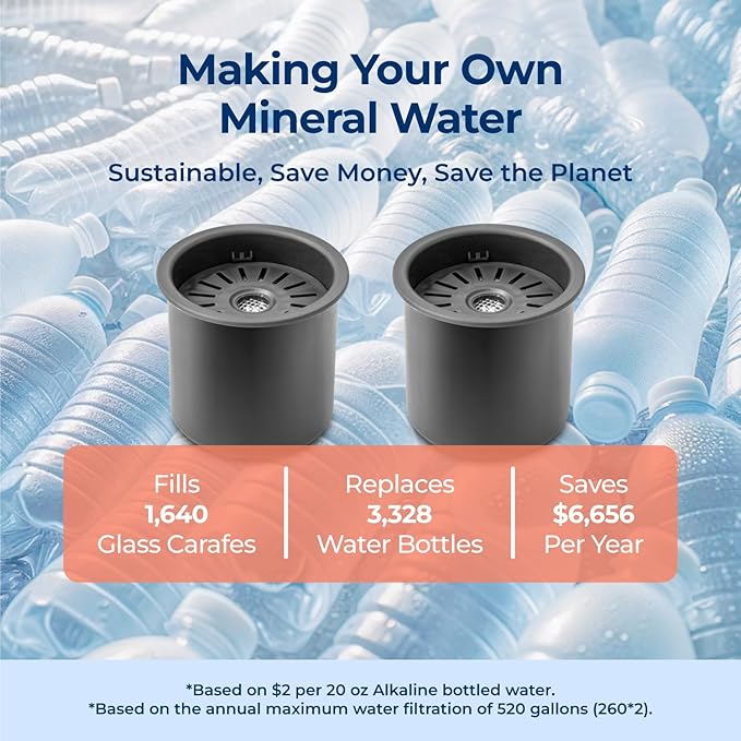 Bluevua Dual-Pack Remineralization Filters, One-Year Set for RO100ROPOT-LITE, Alkaline for Reverse Osmosis Filter, Remineralize and Increase pH for Pure Drinking Water