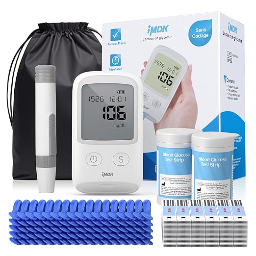 IMDK Blood Glucose Monitor Kit, 𝗖𝗹𝗶𝗻𝗶𝗰𝗮𝗹𝗹𝘆 𝗔𝗰𝗰𝘂𝗿𝗮𝘁𝗲 Blood Sugar Test Kit with 50 Glucometer Strips, 50 Lancets and 1 Lancing Devices, No Coding Required & Large Screen