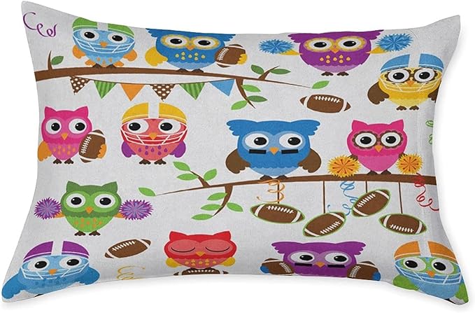 Decorative Bedding Sheet Set Cal-King Size, Owls Deep Pockets Fitted Sheet & 2 Pillow Sham Set, Sporty Owls Football Themed Animals Cartoon Print Microfiber 3pc Bed Sheets Set,for Boys & Girls Bedding