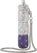 3 Compartment Small Pill Holder Keychain Bling Pill Container with Key Chain Travel Pill Organizer Medicine Box for Women (White+AB+Purple)