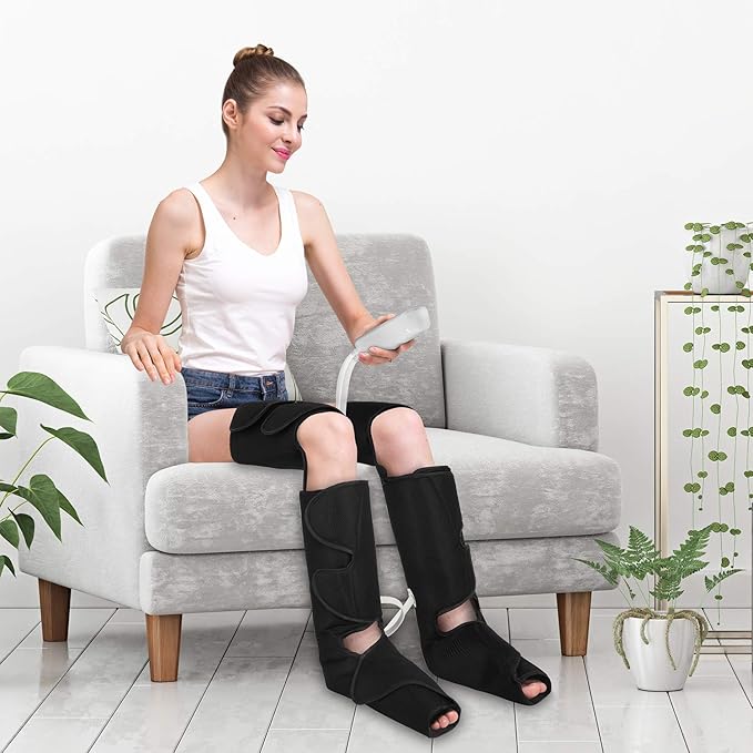 QUIINEAR Full Leg Massager, Foot, Calf & Thigh Massage Machine- 3 Intensities 3 Modes Air Compression Therapy Device Help for Elderly Pain Relief, Swelling, RLS, Edema, 2 Extensions for Bigger Calf