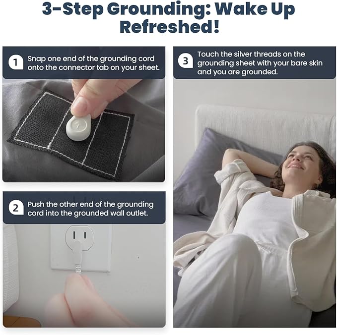 OKOHEY Grounding Fitted Sheets with 15ft Earthing Cord, California King Size, 90% Organic Cotton + 10% Silver Fiber, Soft & Breathable Grounded Sheet for Better Sleep and Enhanced Wellness, Gray