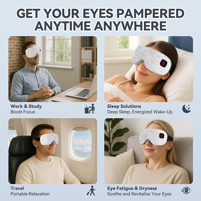 Heated Eye Mask - Cordless Eye Mask for Dry Eyes, Eye Relief, Eye Heating pad Improved Sleep,Travel, Office, Includes Removable and Washable Shells