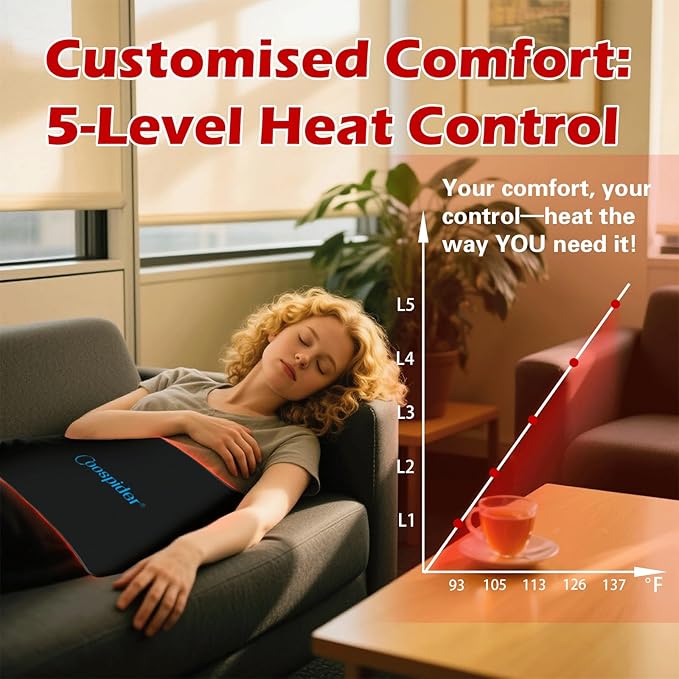 18" x 18"Red Light Therapy Mat for Body, 255 LEDs 660nm 850nm Infrared Light Therapy Heating Pad with Car Charger Plug for Back Knee Joints 50w 10Hz/40Hz Pulse Mode