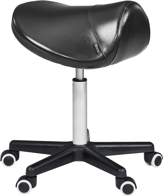 Master Massage Ergonomic Saddle Stool – Hydraulic Swivel Rolling Chair for Salon, Clinic, Tattoo, Dentist, Spa, Workshop, and Office – Black