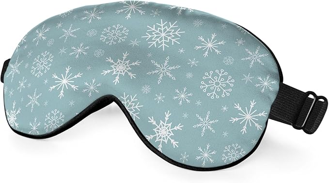 Silk Snowflake Sleep Mask with Adjustable Strap for Travel, Office, Gift - White, Green