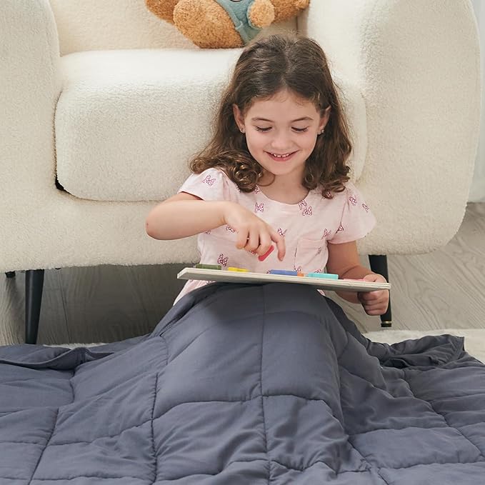 yescool Weighted Blanket (7 lbs, 41" x 60", Grey) Cooling Heavy Blanket for Sleeping Perfect for 60-90 lbs, Breathable Blanket with Premium Glass Bead, Machine Washable