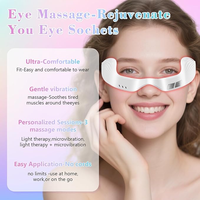 Under Eye Red Light Therapy Device, Red Light Therapy Glasses,Red 650 NM,Red Light Eye Mask for The Treatment of Eye Bags,Dark Circles,Puffiness periorbital for Treating Acne (White）