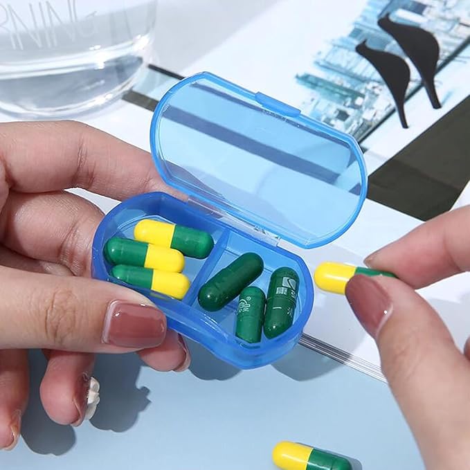 8PCS Pill Case Organizer Pocket Small Pill Holder, Daily AM & PM containers, Medicine Holder, Ideal for Medication, Vitamin, Supplement, Perfect for Travel, Ideal for Purse (Blue)