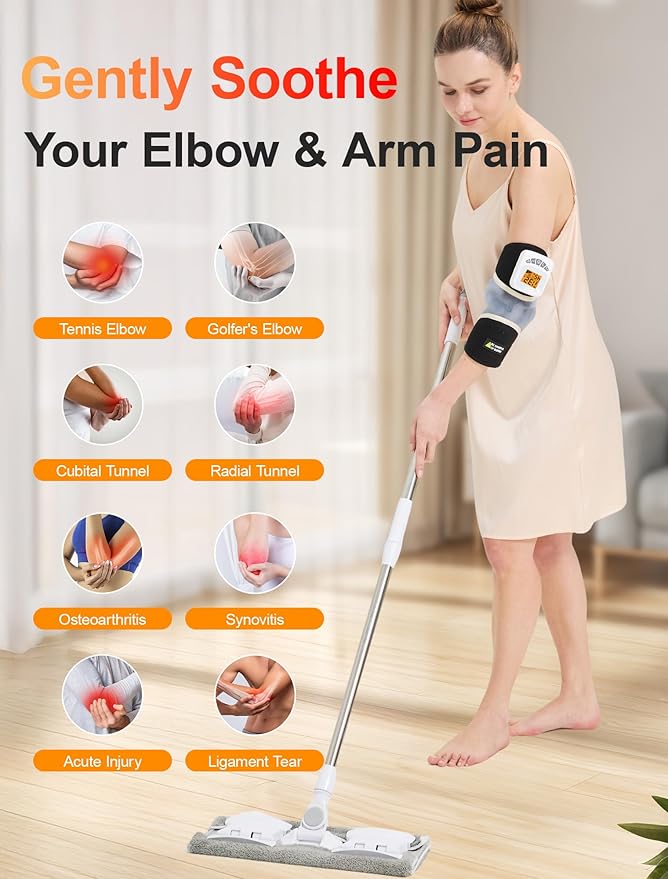 CAMECO 2-in-1 Cordless Elbow Massager with Heat for Tennis Elbow & Tendonitis Pain Relief, 5000mAh Battery & 104℉-140℉ Arm Heating Pad Sleeve with Vibration, Rechargeable Heated Elbow Wrap Brace