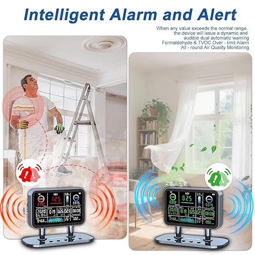 Air Quality Monitor Indoor,16 in 1 Smart Air Quality Monitor 6" Indoor Air Quality Meter VOC, AQI, HCHO, CO, Alarm, PM1.0, Temp, HUMI&CO2 PM2.5 Monitor,Indoor Air Quality Test for Home WiFi Connect