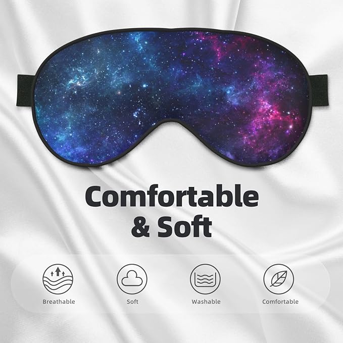 Blue Purple Galaxy Sleep Mask Space Nebula Universe Eye Mask with Adjustable Strap Eye Sleep Shade Cover Blocks Light for Women Men Airplane Travel Nap