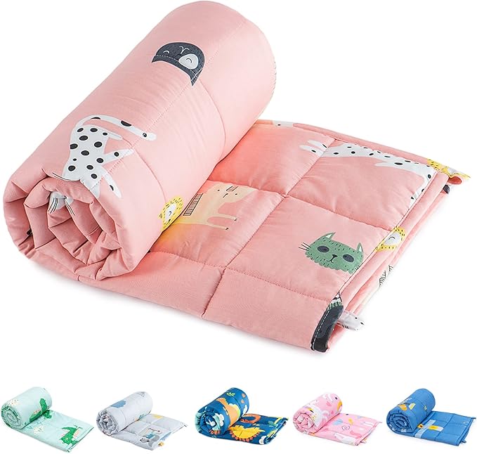 Sivio Weighted Blanket, Cotton Heavy Blanket with Glass Beads, 10 lbs 41x60 Inches Breathable and Soft Weighted Throw, Pink Cat