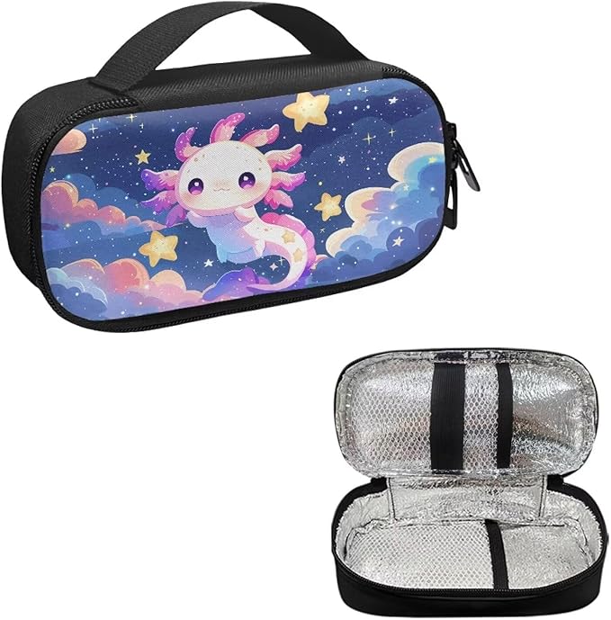 Axolotl Stars Insulin Cooler Bag Insulated Diabetic Medication Organizer Carrying Protection Case with Handle for Insulin Pen, Test Strips, Lancets, Needles