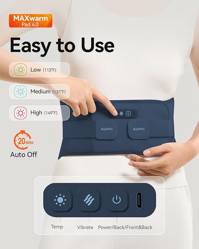 Cordless Heating Pad with Massager for Back Pain Relief: MAXwarm® 4.0, Portable Heated Back Brace with Lumbar Support for Sciatica, Large 8000mAh Battery, for Women Men 70"