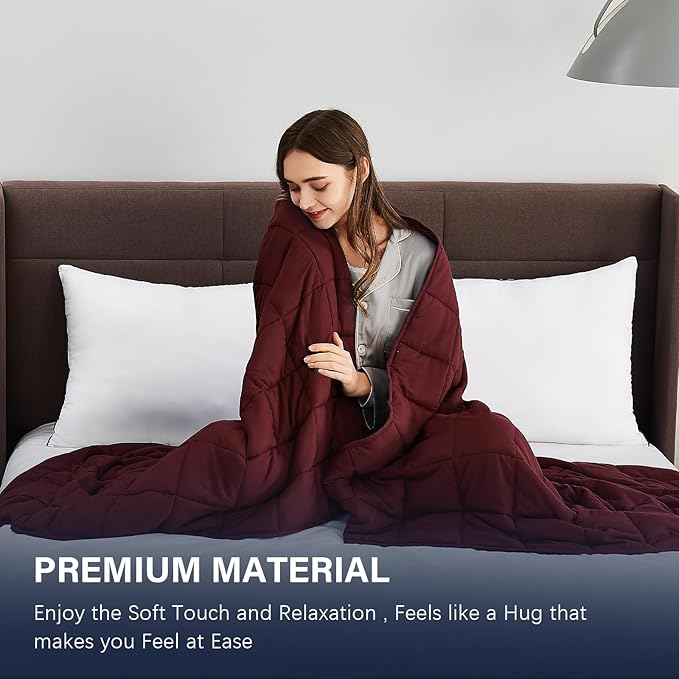 CuteKing Weighted Blanket for Adults: Weighted Blanket with Premium Glass Beads - Breathable Heavy Blanket for Comfort Sleep - Thick Blanket for Adult All Season (25lbs, 88"x104", Claret Red)