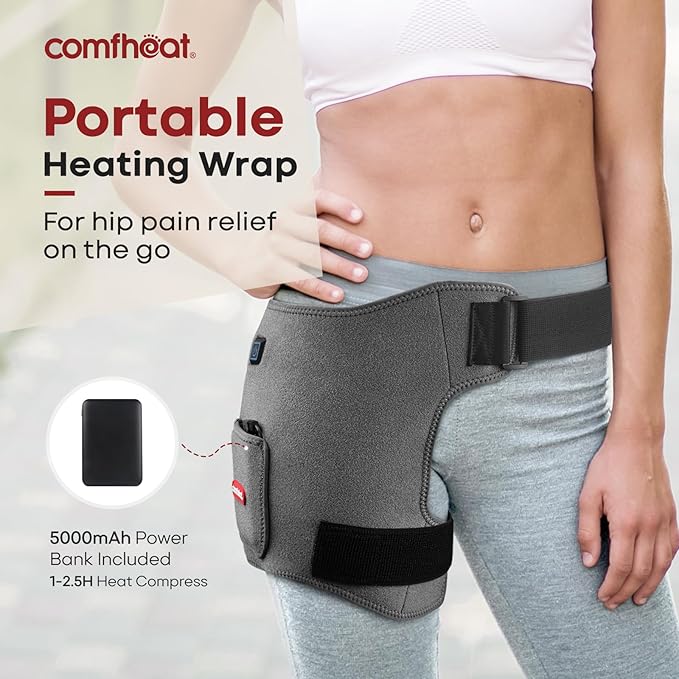 Cordless Hip Heating Pad for Hip & Sciatica Pain Relief 5000mAh Battery Powered Heated Hip Brace for Women, Men Recovery Electric Hip Heat Pad Wrap, Up to 52" Waist Size