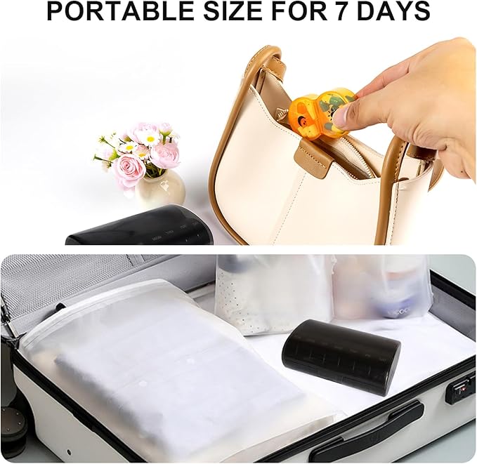 Weekly Pill Organizer 2 Time a Day，Pill Dispensers， Pill Box 7 Day with One-Side Large Opening Design for Easy Filling ，2 Times a Day AM/PM Pill Case, for Vitamins/Fish Oils (Black)