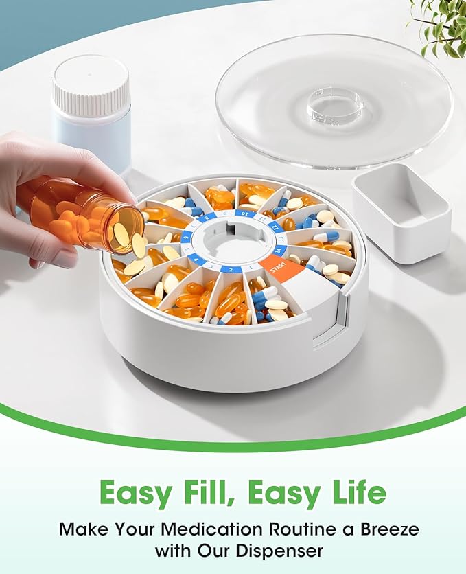 Daviky Pill Dispenser Daily, Large Pill Organizer with Wall-Mounted or Standing Use, 14 Days Pill Box, Push Button Design, Weekly Pill Organizer for Vitamin, Medicine.Supplement, Fish Oil