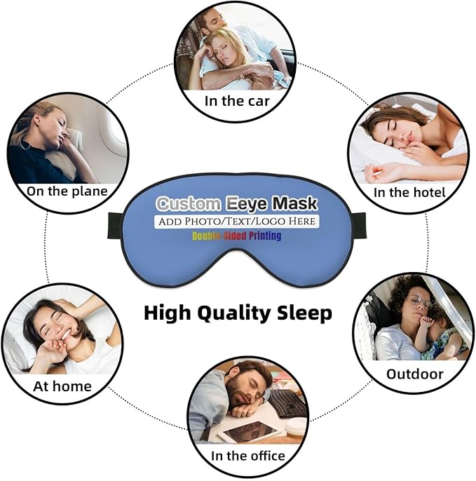 Personalized Eye Mask Add Picture Text Image Logo Custom Travel Sleeping Masks for Home Office Customized Sleep Mask for Men Women Blocks Light Adjustable Strap Carolina Blue