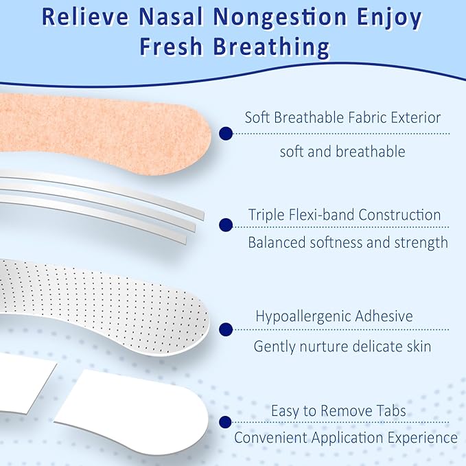 Nasal Strips for Snoring - Extra Strength Nose Strips for Breathing (60 ct), Beige Nose Tape for Sleeping and Sports, Nasal Congestion Relief, Oil & Sweat Proof