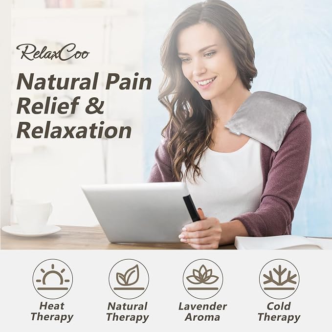 Heating pad Microwavable with Washable Cover 6 * 12" Microwave Moist Heat Pad for Neck Shoulder, Cramps, Back Pain Relief, Warm Compress Rice Bean Bag Hot Pack for Muscles, Joints, Lavender