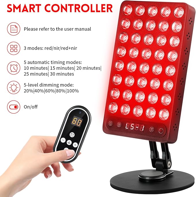 Red Light Therapy, 40 LEDs 660nm Red 850nm Near Infrared Light with Timer, High Power Panel Lamp Device for Body, Skin, Face, Recovery, Improve Sleep (Black)