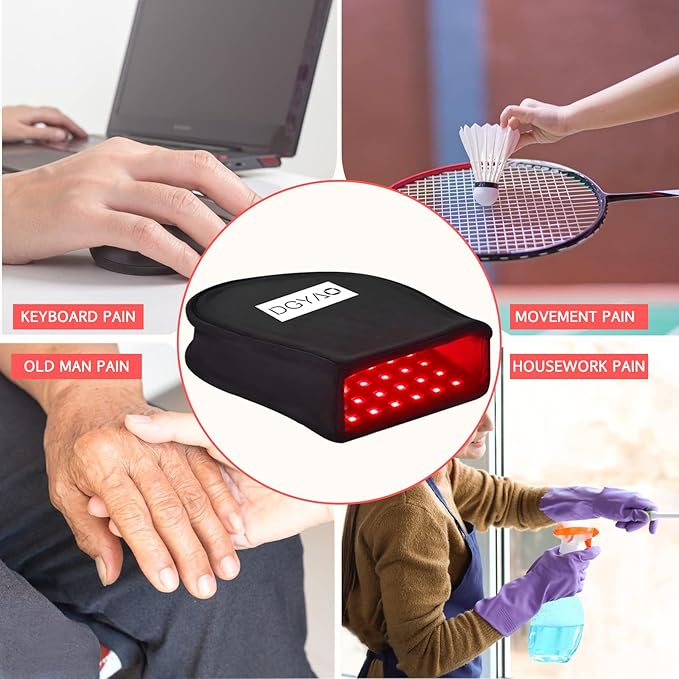 Red Light Therapy for Hans Pain Relief with 660NM & 880NM Infrared Glove Pule Mode LED Therapy Device for Wrist Double Side Pad for Fingers Joints Relief