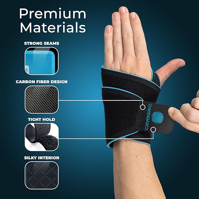 Cryogrid Wrist Ice Pack Wrap (Left or Right) - Compression Wrist & Hand Ice Pack for Carpal Tunnel, Tendonitis, Arthritis & Tenosynovitis Pain Relief - Gel/Clay Cooling Wrap Brace for Cold Therapy