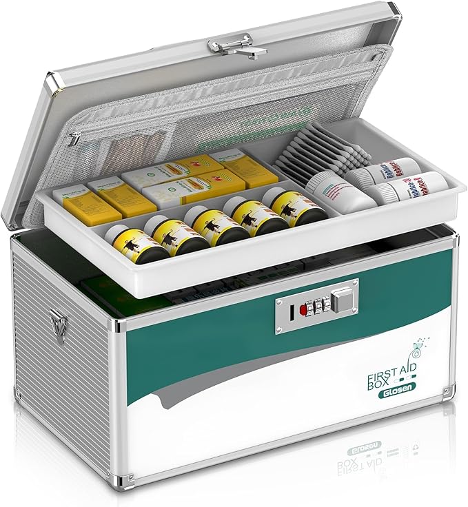 Glosen Medicine Lock Box with Combination Lock,Medication lock box【Large 14x 8.5 x 7.5 Inch】,medical box organizer