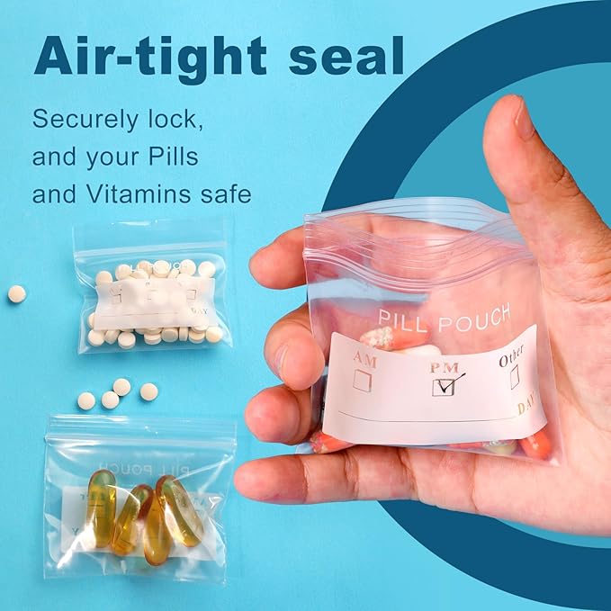 300 Packs Small Pill Bags 6mil Sturdy, 3 Assorted Sizes 2x1.85'', 2.5x2.25'', 3x2.75'' Plastic Bags, Reusable Bags Clear Zip Bags, Pill Pouch Bags for Travel Storage Jewelry and Small Craft Pieces