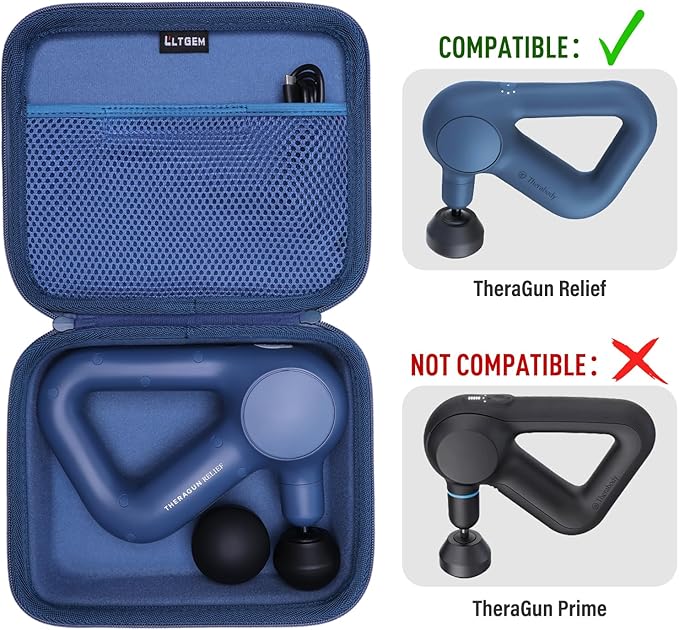 LTGEM Massage Case Compatible with TheraGun Relief Handheld Percussion Massage Gun/Neck/Back/Leg/Shoulder Massage Gun - Travel Protective Carrying Storage Bag, Black + Gray(Case Only)