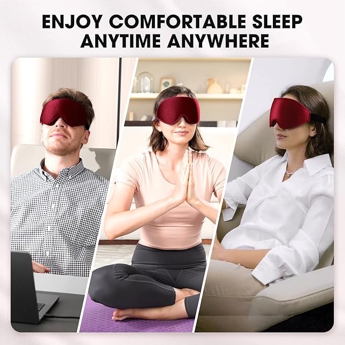 Sleep Mask | 99% Fully Block Out Light Eye Sleep Mask | Long Lash Extension | 3D Deep Contoured Eyes Cover Zero Pressure | Adjustable Straps | Sleep Travel Home Nap Rest Women Men (Red)