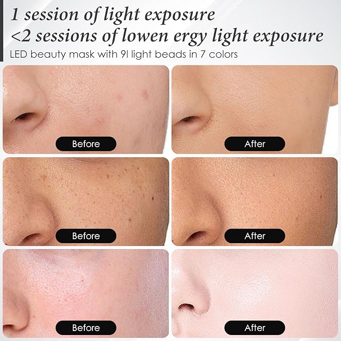 Red Light Mask for Face, 7-1 Colors Facial Care Mask, 850nm Infrared & Red Light Masks, Ergonomic Design for Home & Travel, Pink
