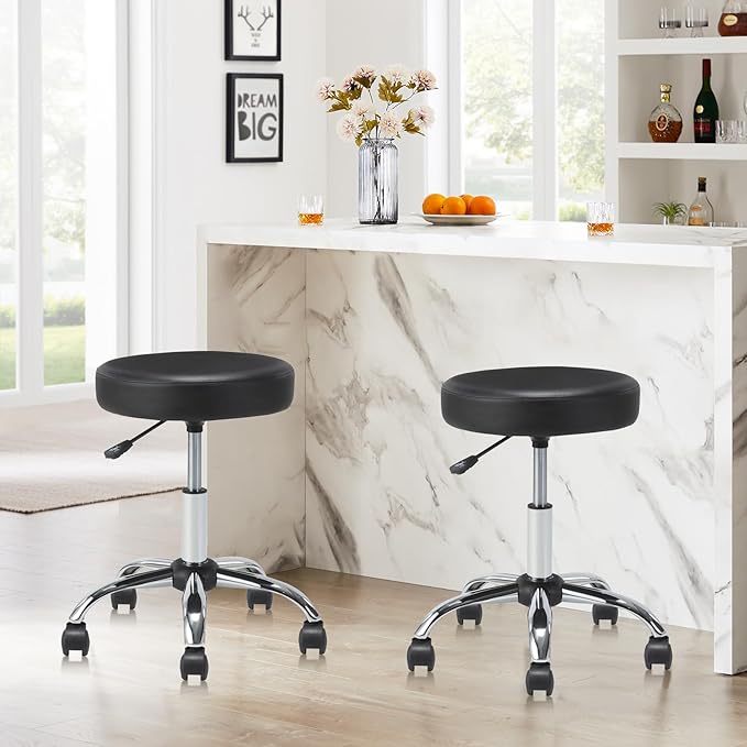 Round Rolling Stool Swivel with Wheels Adjustable Height Seat 19.7"D x 19.7"W x 22"H Multi-Purpose Heavy Duty Wide Seat Drafting Stool Chair for Office Salon Massage Spa Medical Tattoo Beauty