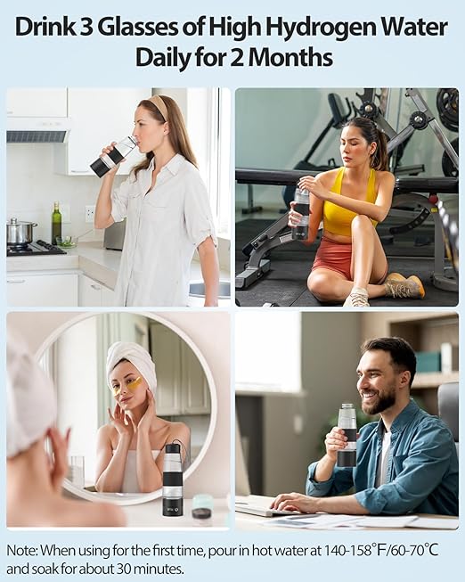 Hydrogen Water Bottle 3300+ PPB, 460ML/16.23OZ Rapid Hydrogen Water Generator - SPE/PEM Tech, Portable Rechargeable 1200 mAh Hydro Water Machine, for Home Office Travel Fitness Drinking