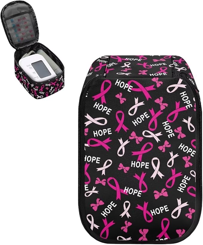 Breast Cancer Awareness Carrying Case Compatible with Blood Pressure Monitor Ribbon Print Home Blood Pressure Monitor Case Travel Storage Organizer Bag