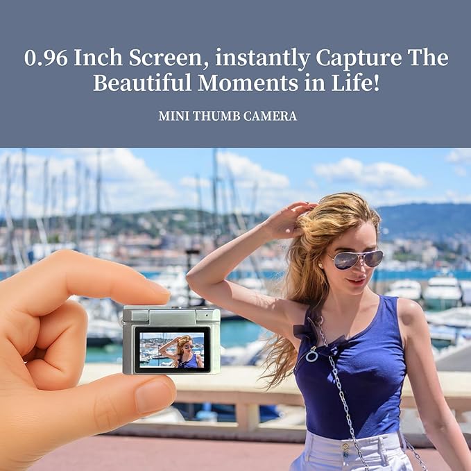 ‌Mini Keychain Digital Camera White - HD Mini Digital Camera with 0.96" Flip Screen & 32GB Card, Portable Wearable Keychain Camera for Bag Charm, Necklace Pendant, Selfie, for Mom