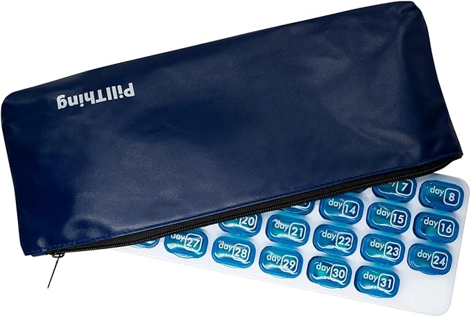 Pill Pod Organizer with Zippered Travel Case 31 Day Monthly Pill Organizer Pods - Keep a Months Supply of medications, Vitamins & Supplements Ready to go in The Travel Case (Blue Organizer with Case)