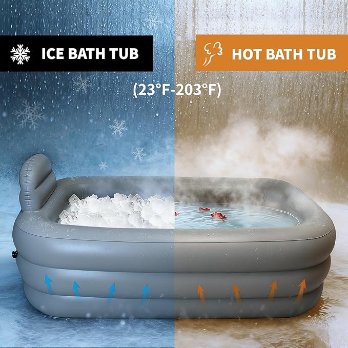 Inflatable Bathtub Adults - Blow Up Bathtub Adult for Indoor Shower Use, Portable Bathtub Adult with Cover, 62.2x37.4x17.72in, Light Grey