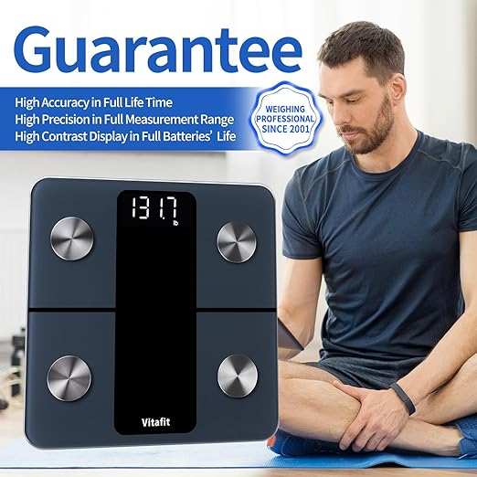 Vitafit Smart Scale for Body Weight, High Accuracy 0.1lb by Our Professional Factory Since 2001, Weight Scale App Sync 13 Body Composition with BMI, Body Fat and Muscle, 400lb, LED, Black