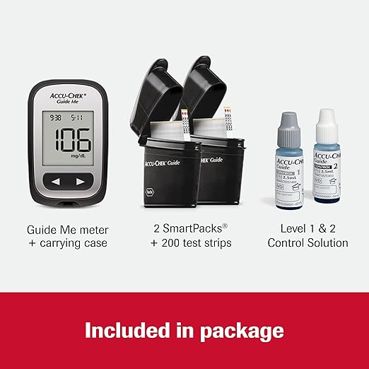 Accu-Chek Guide Me Glucose Monitor Kit for Diabetic Blood Sugar Testing: Guide Me Meter, 200 Guide Test Strips, and Control Solution