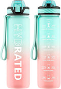 Water Bottle with Straw, 32oz Motivational Water Bottles with Time Marker to Drink, Tritan BPA Free, 1L Sports Water Bottle with Carry Strap LeakProof for Women Gym Fitness Outdoor (1 Pack)