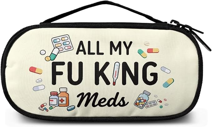 Rnyleeg All My Fuking Meds Diabetic Bag Beige Glucose Meter Case Insulin Bags for Women Diabetic Care for Home Portable Insulin Travel Case with Durable Handle